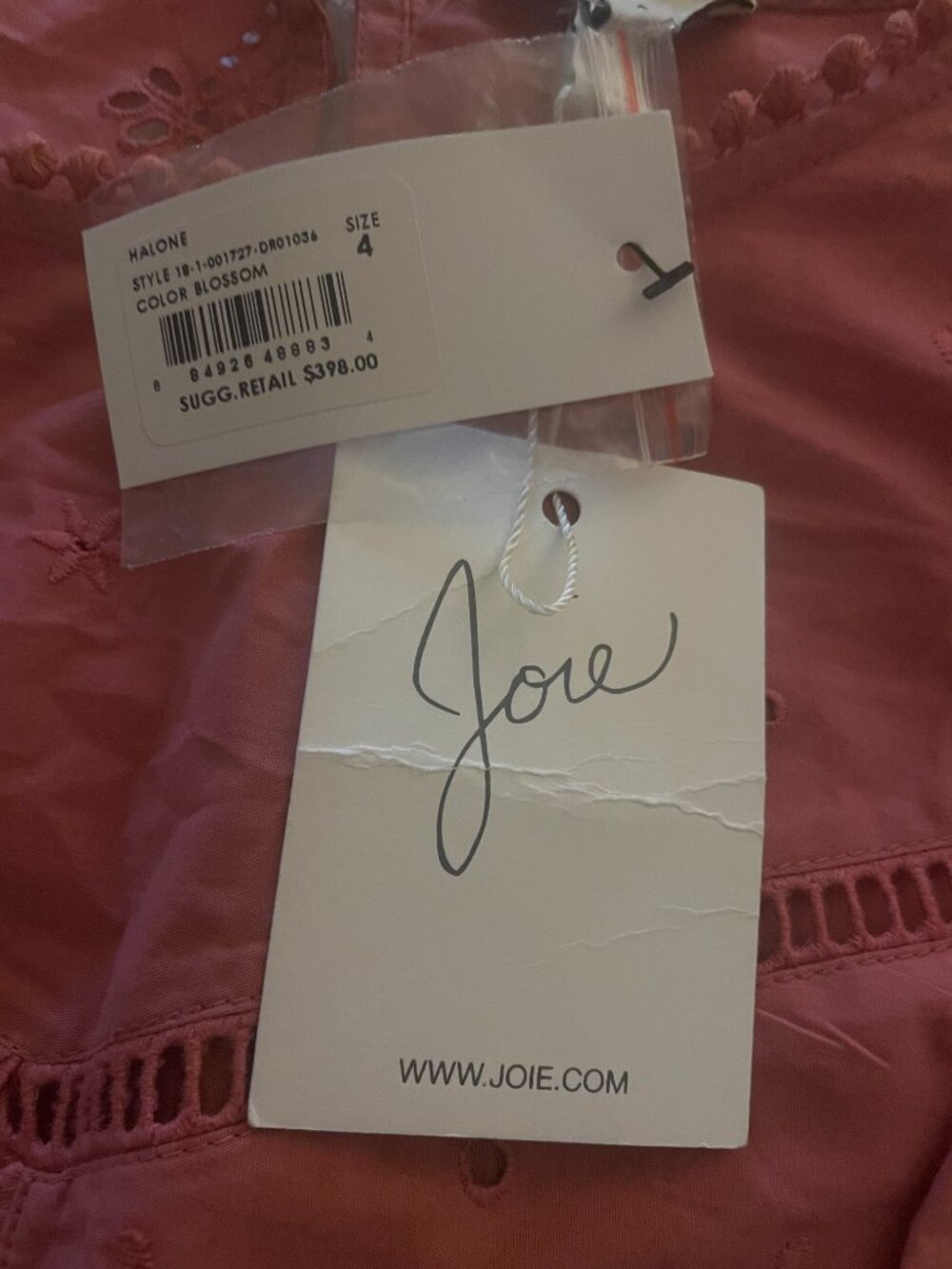 NWT $398 Joie Halone Eyelet Hi-Low Midi Dress Coral Pink Brunch Romantic Sz 4 - Picture 9 of 10